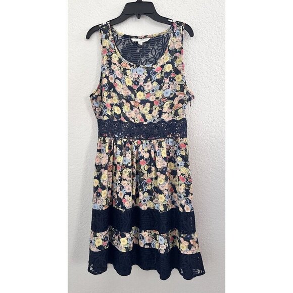 LC Lauren Conrad‎ Navy Blue Multicolor Floral Sleeveless Lace Dress Women's 8 - Picture 1 of 9